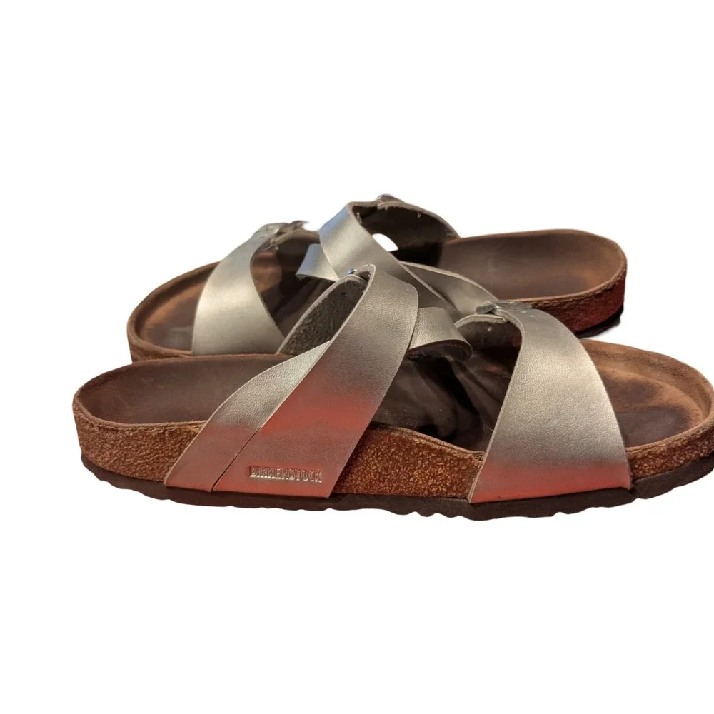 Birkenstock Salina Silver Metallic Strappy Cork Footbed Sandals Mens 42 L11 M9‎